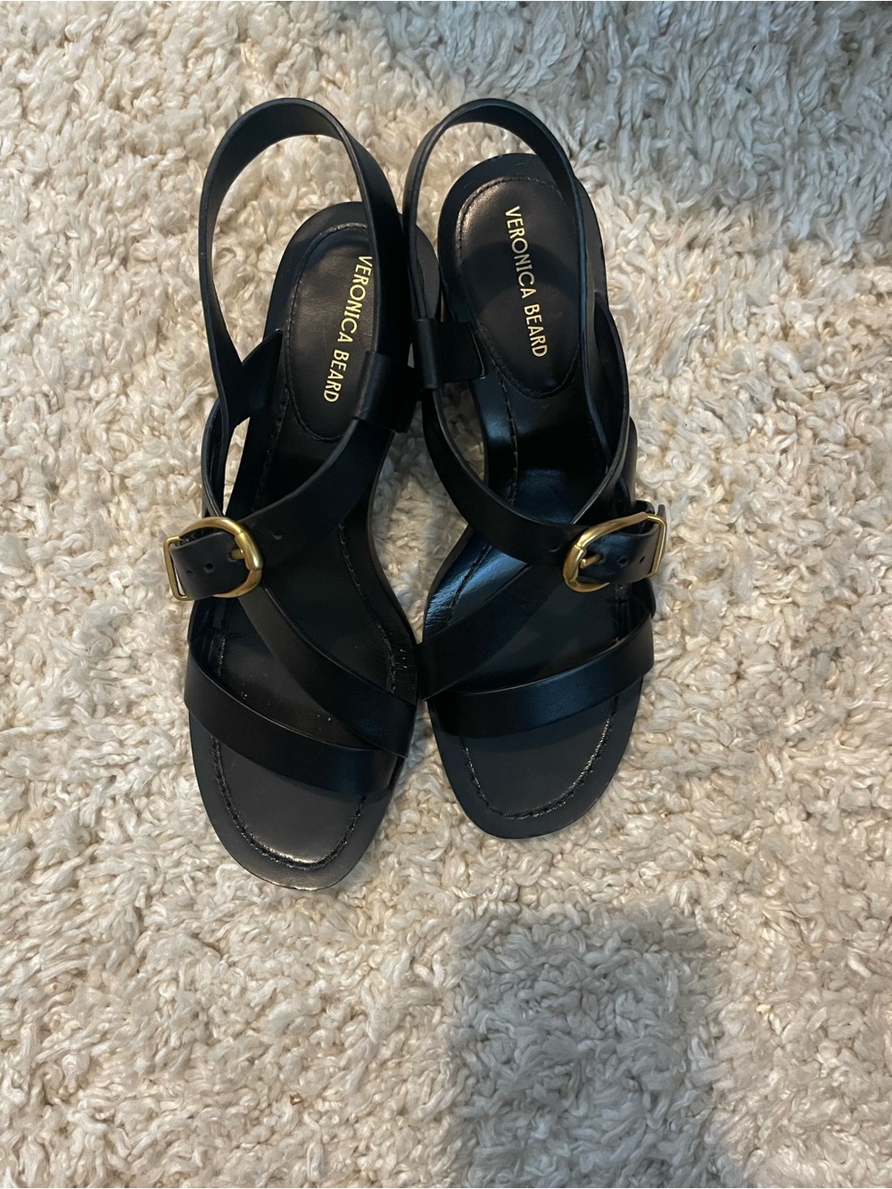 Veronica Beard Black Leather Strappy Block Heel Sandals Size 8.5B